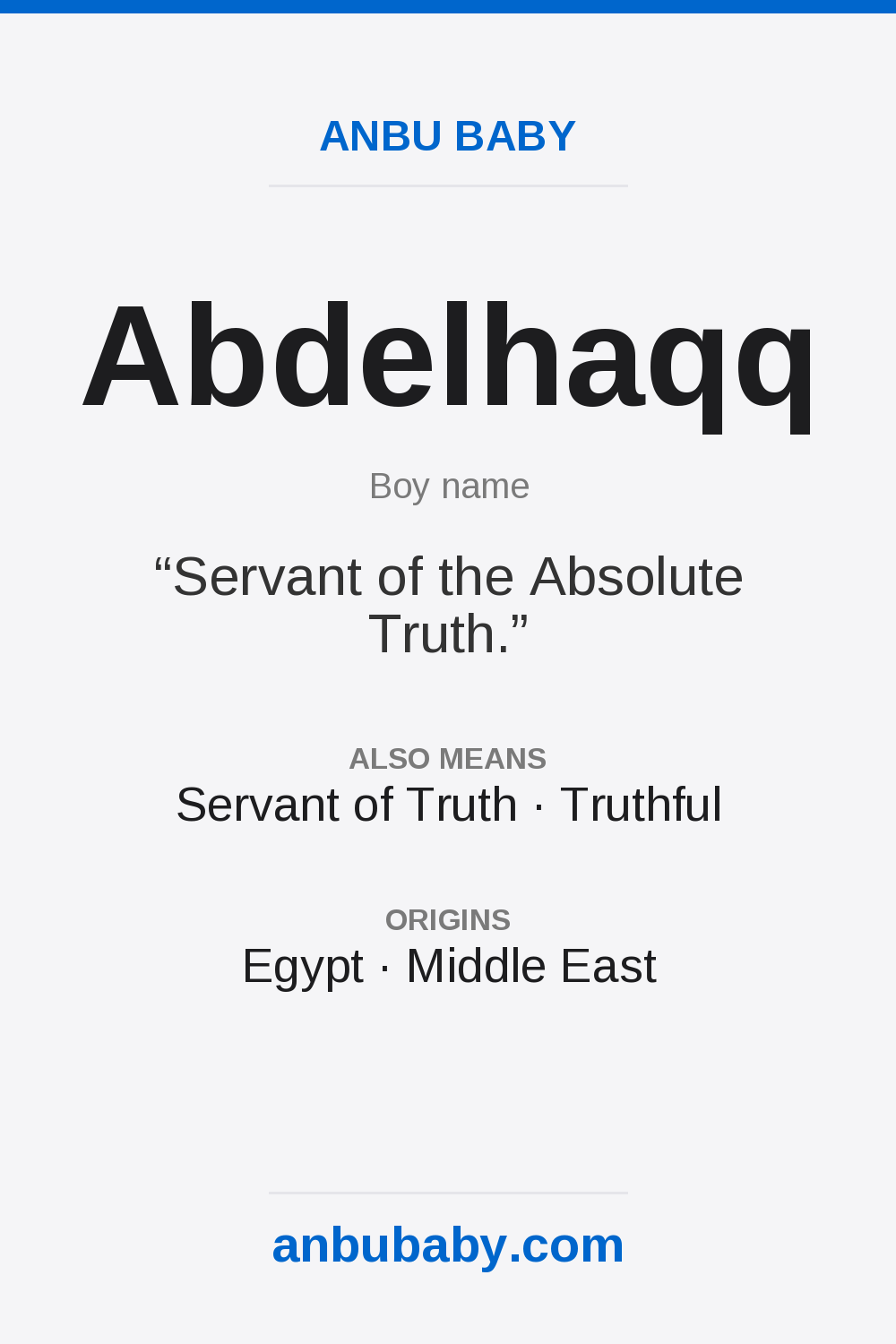 Abdelhaqq name meaning card