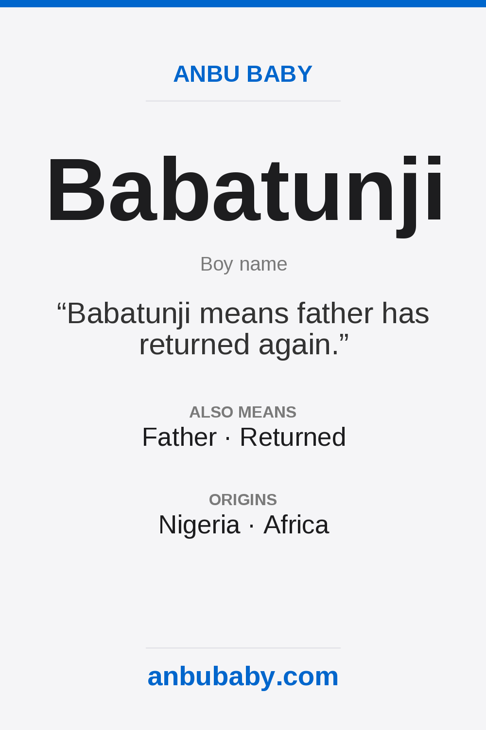 Babatunji name meaning card