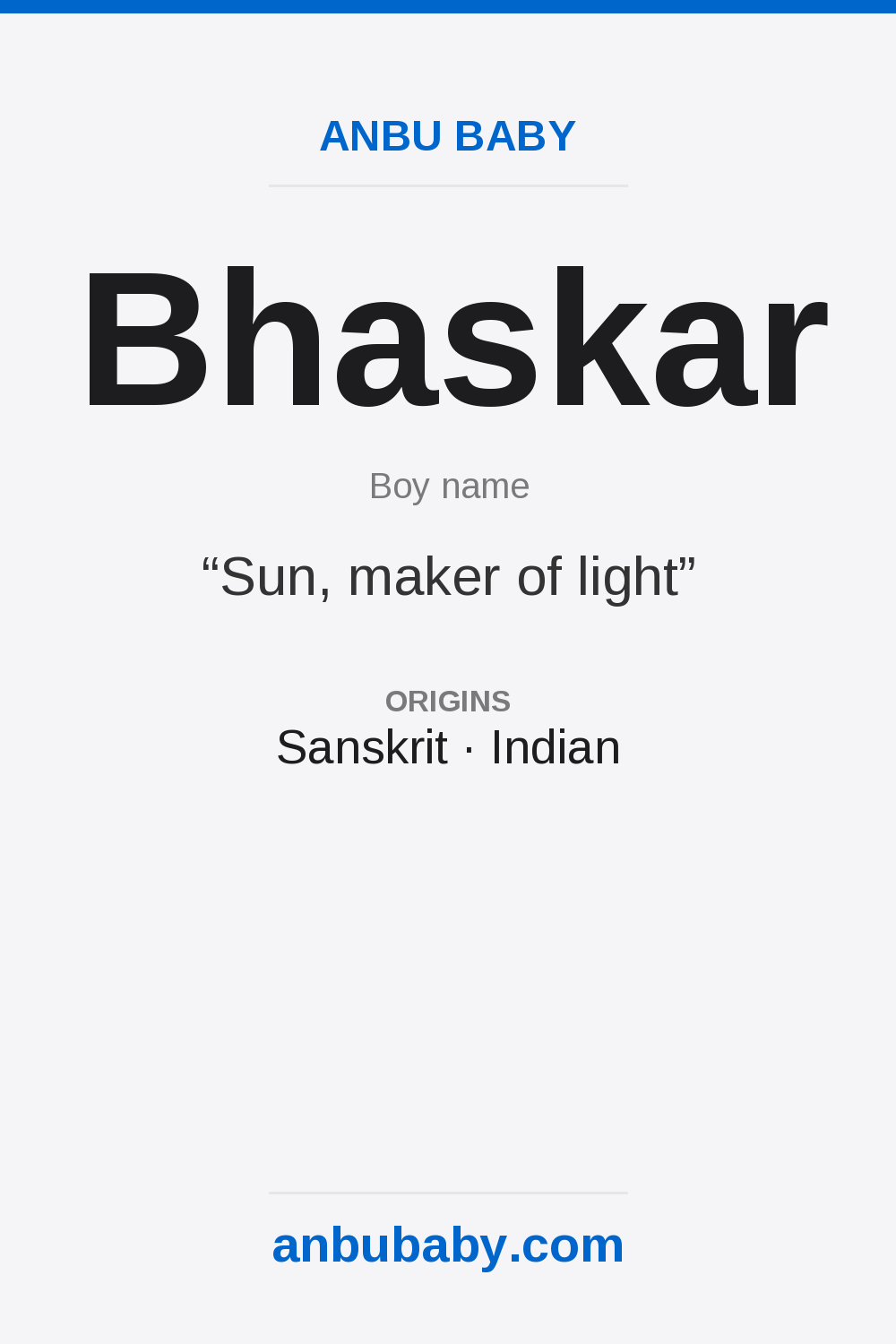 Bhaskar name meaning card