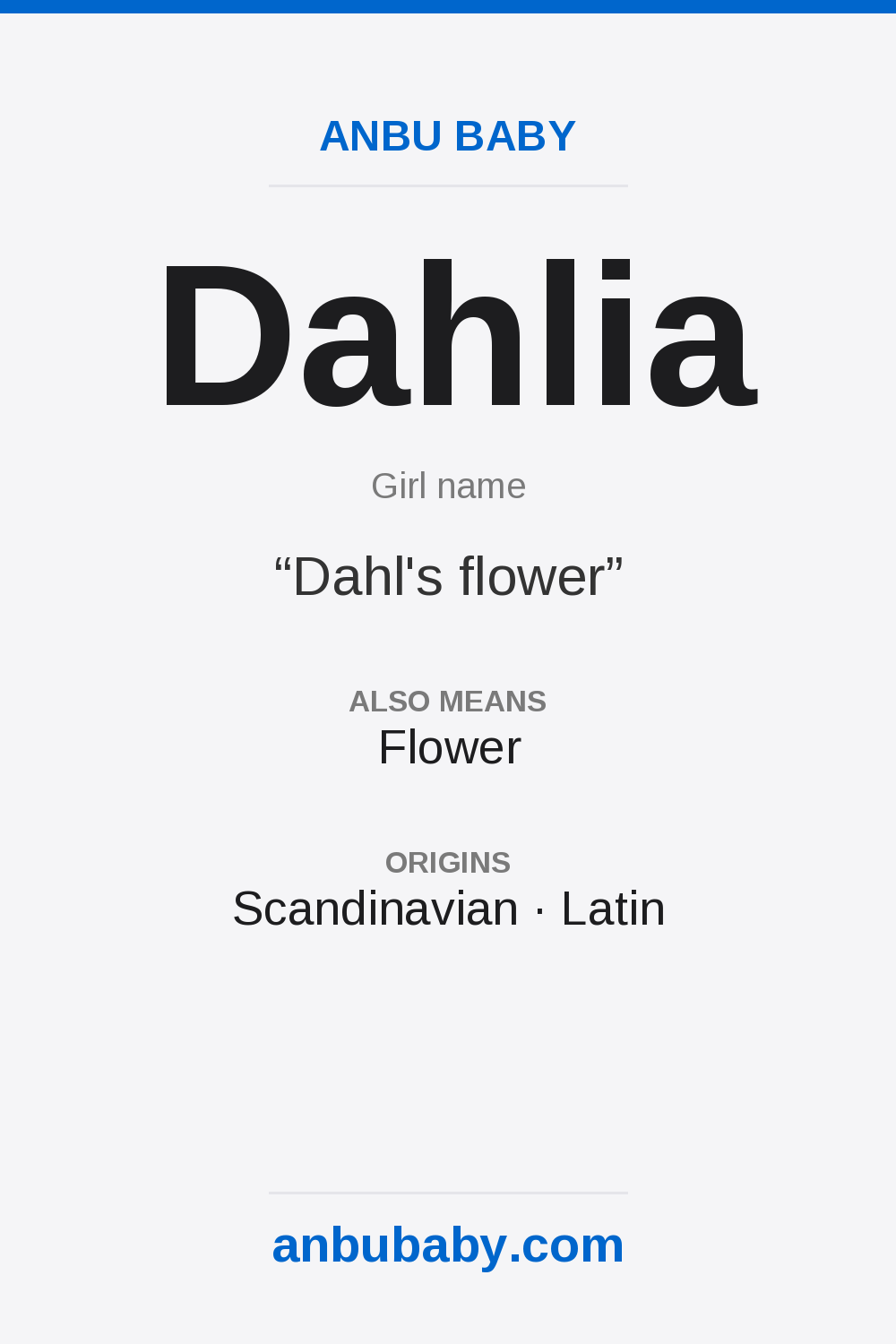Dahlia name meaning card