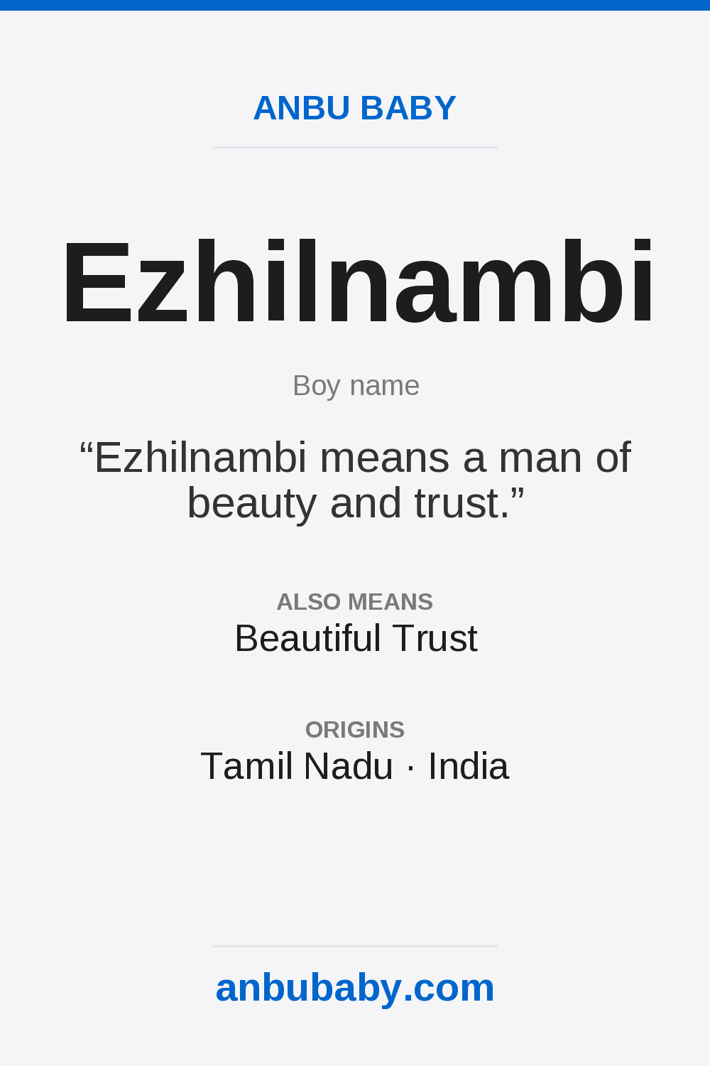 Ezhilnambi name meaning card