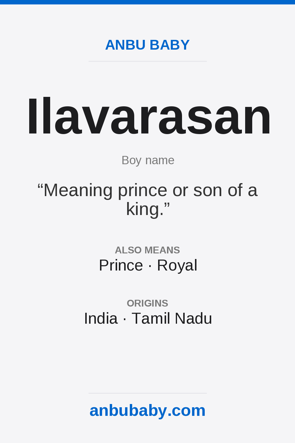 Ilavarasan name meaning card