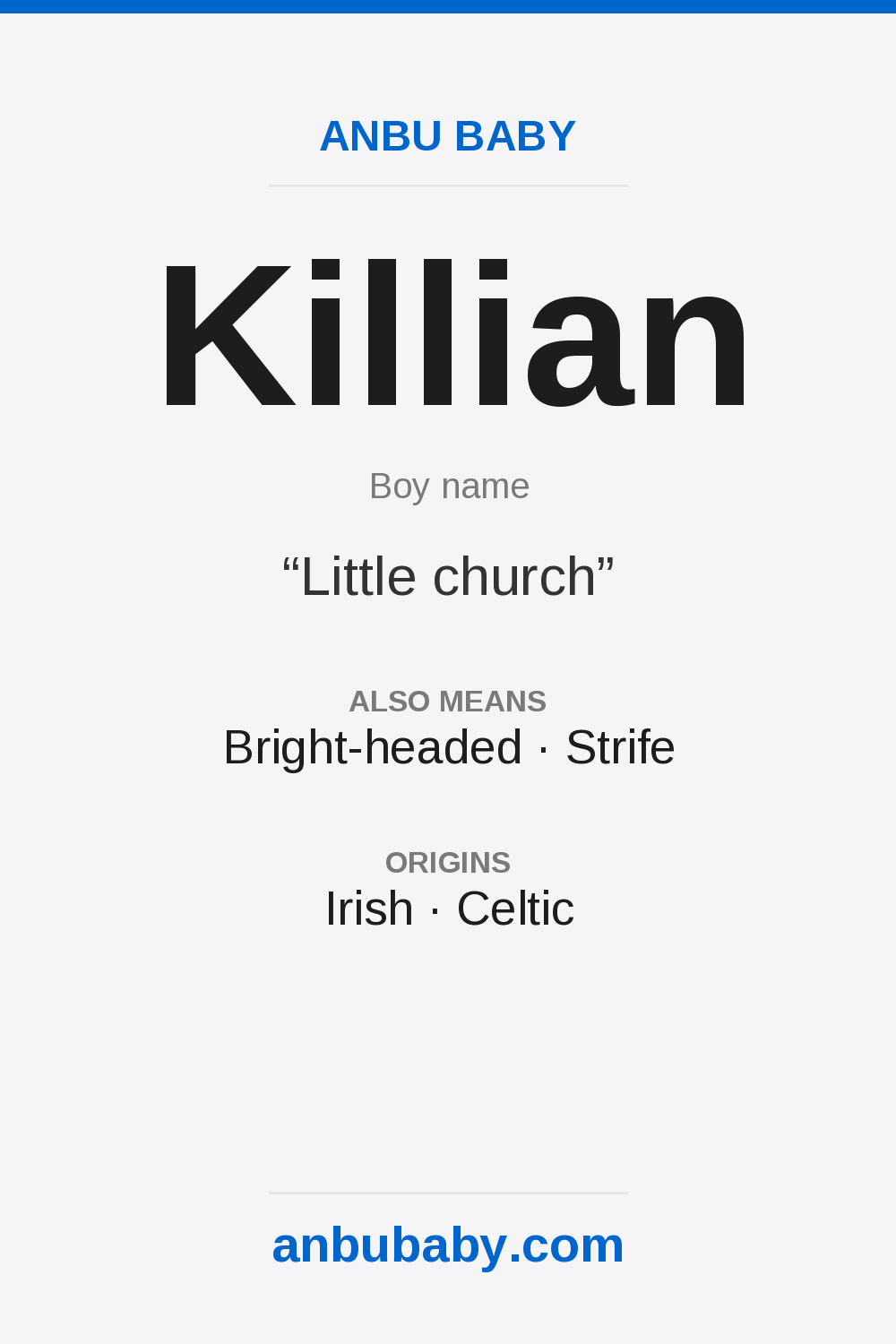 Killian name meaning card
