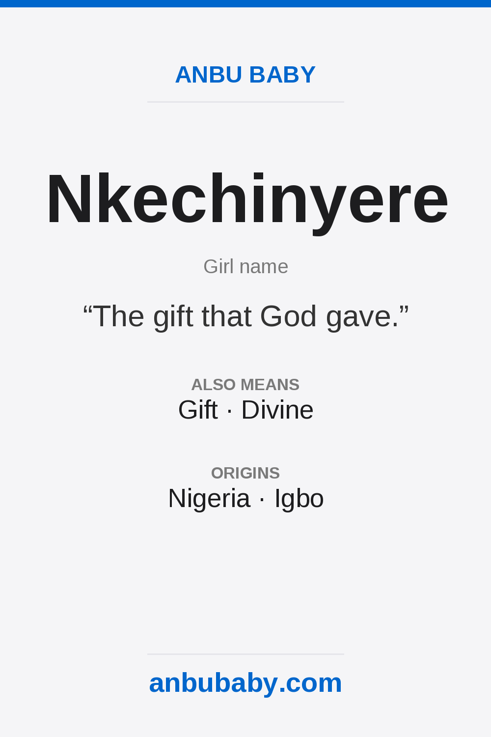 Nkechinyere name meaning card