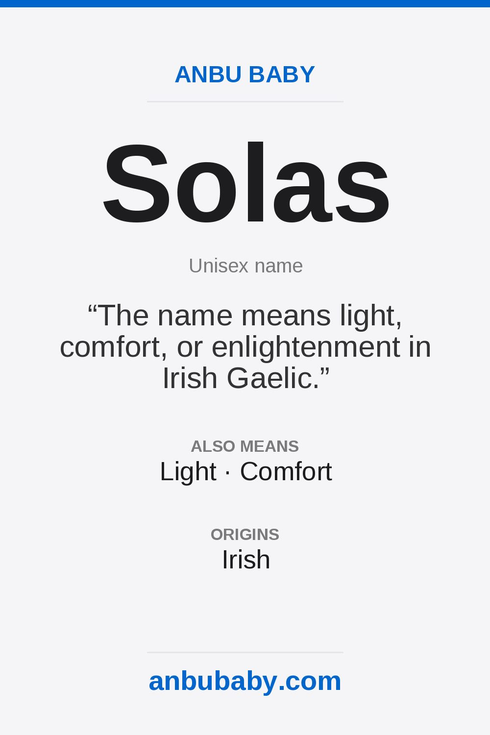Solas name meaning card