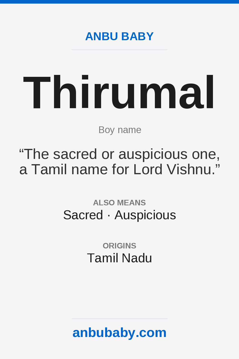 Thirumal name meaning card