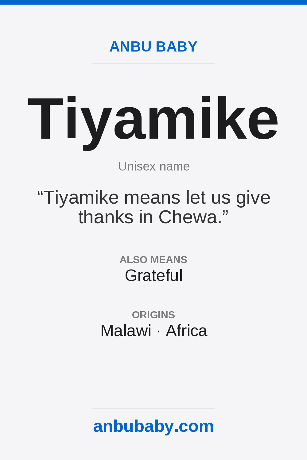 Tiyamike name meaning card
